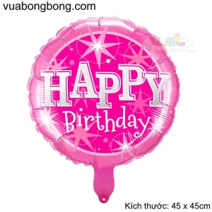 Bong bóng tròn in HAPPY BIRTHDAY màu hồng mẫu 01